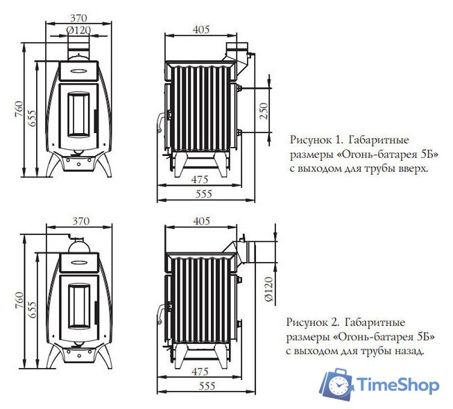 Свободностоящая печь-камин Термофор Огонь-батарея 5 (антрацит) - Изображение №2 — Интернет-магазин Time-Shop