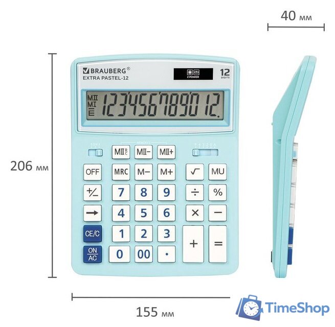 Бухгалтерский калькулятор BRAUBERG Extra Pastel-12-LB 250486 (голубой) - Изображение №10 — Интернет-магазин Time-Shop