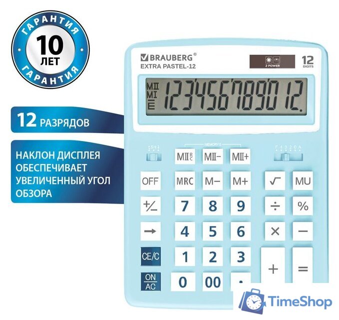Бухгалтерский калькулятор BRAUBERG Extra Pastel-12-LB 250486 (голубой) - Изображение №8 — Интернет-магазин Time-Shop