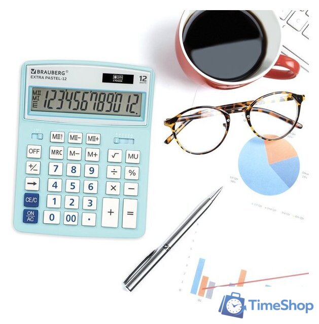 Бухгалтерский калькулятор BRAUBERG Extra Pastel-12-LB 250486 (голубой) - Изображение №9 — Интернет-магазин Time-Shop