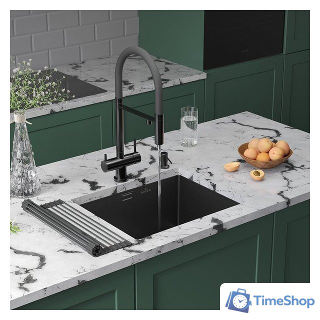 Кухонная мойка Roxen Uno 560210-54B под столешницу графит (ролл-мат, дозатор, сифон) - Изображение №2 — Интернет-магазин Time-Shop