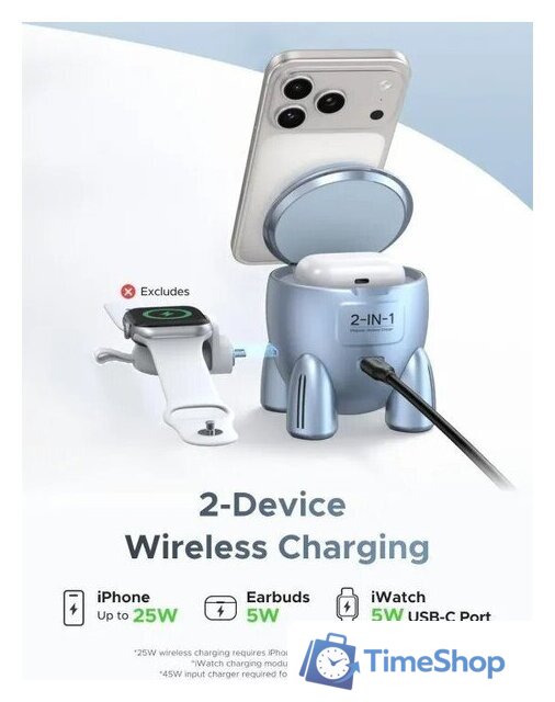 Беспроводное зарядное Ugreen W713 65300 (голубой) - Изображение №4 — Интернет-магазин Time-Shop