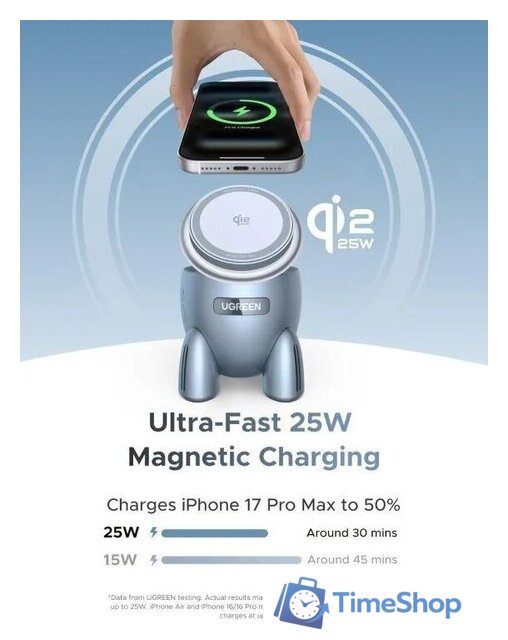 Беспроводное зарядное Ugreen W713 65300 (голубой) - Изображение №5 — Интернет-магазин Time-Shop