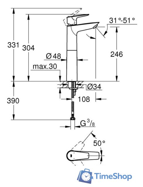 Смеситель Grohe Bauedge 23761001 - Изображение №5 — Интернет-магазин Time-Shop