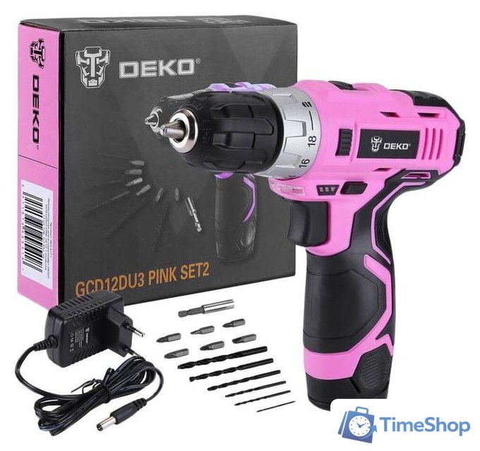 Дрель-шуруповерт Deko GCD12DU3 PINK SET2 063-4171 (с 1-им АКБ, набор оснастки) - Изображение №1 — Интернет-магазин Time-Shop