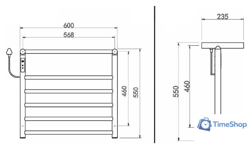 Полотенцесушитель Maxonor PL-TRE03-55-5-3 с полкой (серый, подключение слева) - Изображение №4 — Интернет-магазин Time-Shop