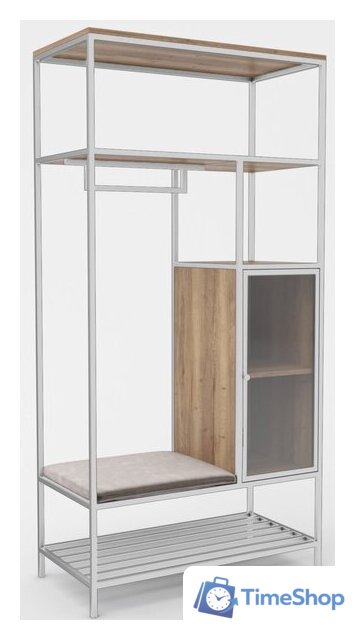 Стеллаж Hype Mebel Босс 100x200 (белый/дуб галифакс натуральный/велюр серый) - Изображение №1 — Интернет-магазин Time-Shop