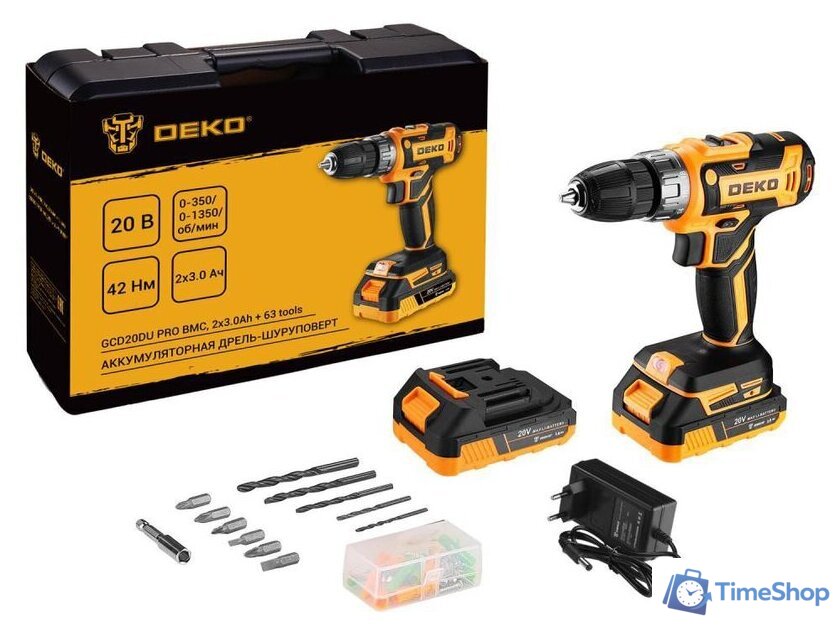 Дрель-шуруповерт Deko GCD20DU PRO Set63 083-1039 (с 2-мя АКБ, кейс) - Изображение №1 — Интернет-магазин Time-Shop