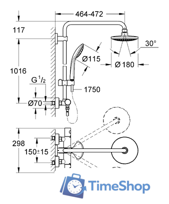 Душевая система  Grohe Euphoria System 180 (27296 001) - Изображение №2 — Интернет-магазин Time-Shop