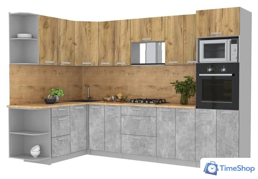 Готовая кухня Интерлиния Мила Лайт 1.68x3.0 левая (дуб золотой/бетон/дуб бунратти) - Изображение №1 — Интернет-магазин Time-Shop