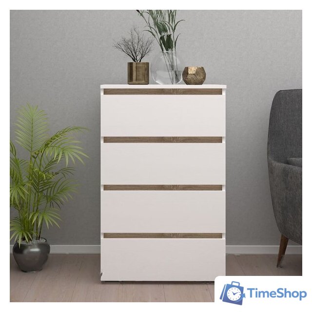 Комод Кортекс-мебель Бари 60 4ш (белый/белый/дуб сонома) - Изображение №3 — Интернет-магазин Time-Shop