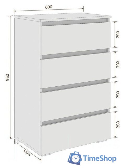 Комод Кортекс-мебель Бари 60 4ш (белый/белый/дуб сонома) - Изображение №5 — Интернет-магазин Time-Shop
