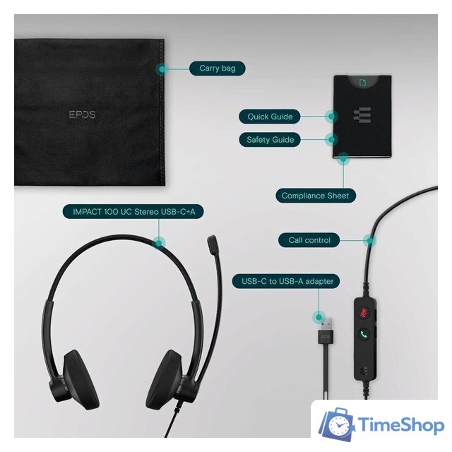 Офисная гарнитура Epos Impact 100 UC Stereo USB-C+A - Изображение №7 — Интернет-магазин Time-Shop