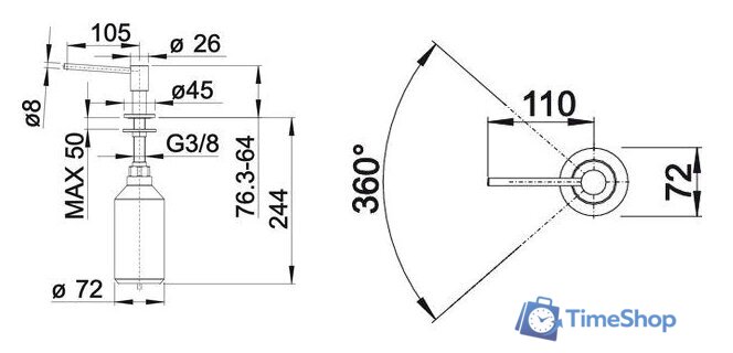 Дозатор для моющего средства Blanco Piona (нержавеющая сталь с зеркальной полировкой) - Изображение №3 — Интернет-магазин Time-Shop