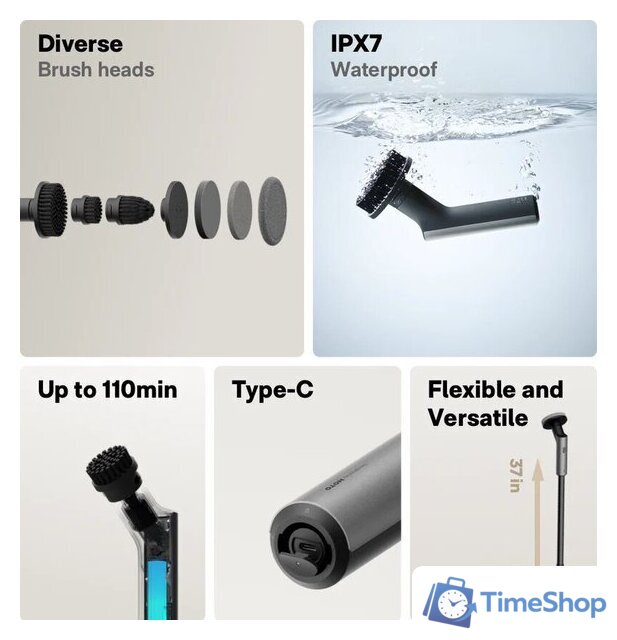 Щетка для мытья посуды Hoto Electric Spin Scrubber - Изображение №8 — Интернет-магазин Time-Shop