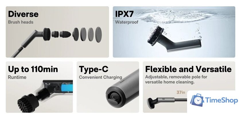 Щетка для мытья посуды Hoto Electric Spin Scrubber - Изображение №3 — Интернет-магазин Time-Shop