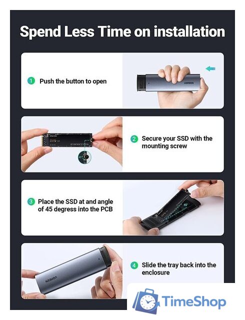 Бокс для накопителей M.2 Ugreen CM400 90264 - Изображение №3 — Интернет-магазин Time-Shop