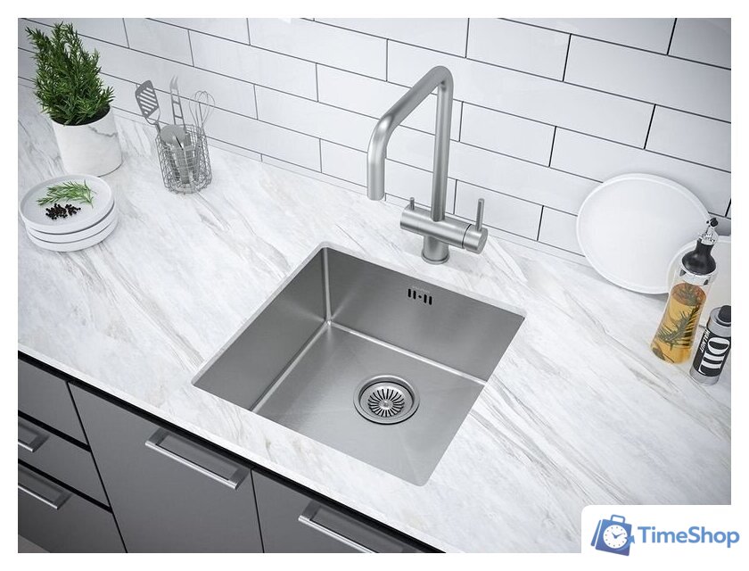 Кухонная мойка Paulmark Gerberg 44 UNI PM254444-BS (стальной/брашированная сталь) - Изображение №3 — Интернет-магазин Time-Shop