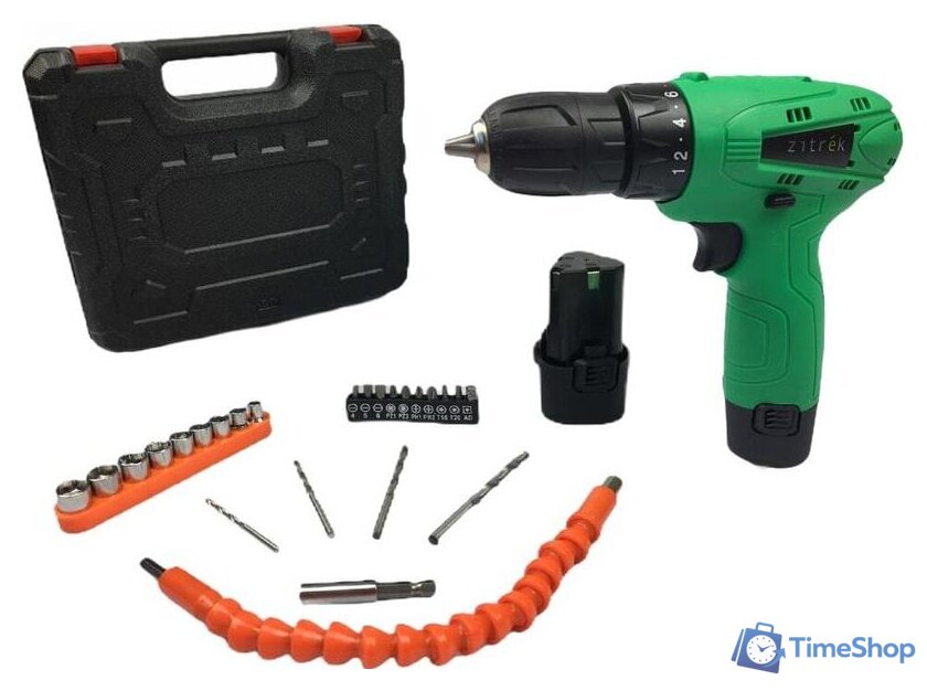 Дрель-шуруповерт Zitrek Green 12 Pro 063-4073 (с 2-мя АКБ, кейс, набор оснастки) - Изображение №1 — Интернет-магазин Time-Shop