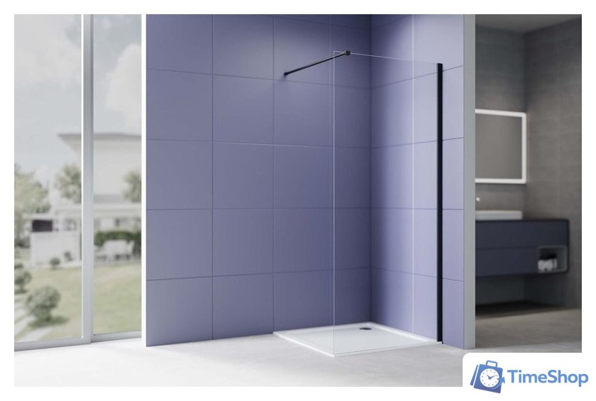 Душевая стенка Aquatek Walk in с держателем 120x200 AQ.WI.120.1BL (черный/прозрачное стекло) - Изображение №3 — Интернет-магазин Time-Shop