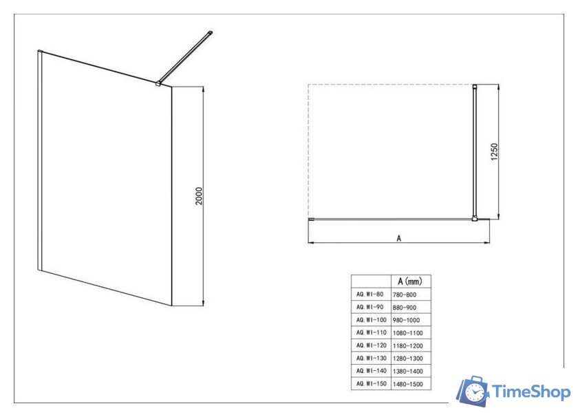 Душевая стенка Aquatek Walk in с держателем 120x200 AQ.WI.120.1BL (черный/прозрачное стекло) - Изображение №5 — Интернет-магазин Time-Shop