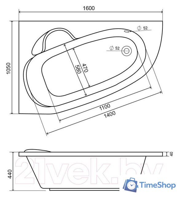 Ванна Lauter Valencia 160x105 2102160L (с ножками) - Изображение №15 — Интернет-магазин Time-Shop