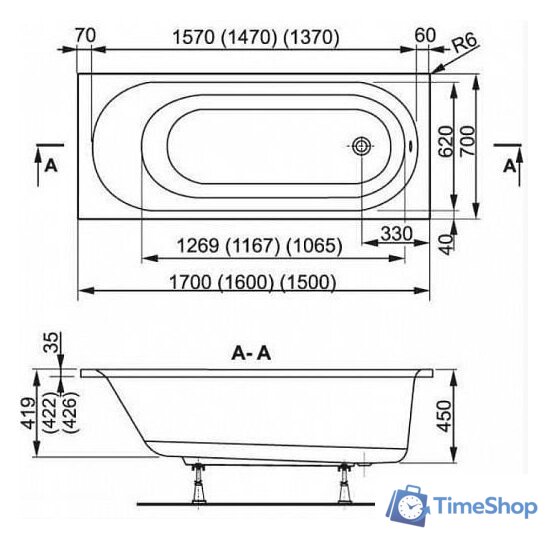 Ванна VagnerPlast Kasandra 170x70 (с каркасом и экраном) - Изображение №2 — Интернет-магазин Time-Shop
