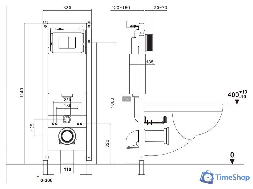 Инсталляция для унитаза Asten Readle Zentralmodul AR0501-0601CH c кнопкой (хром) - Изображение №12 — Интернет-магазин Time-Shop