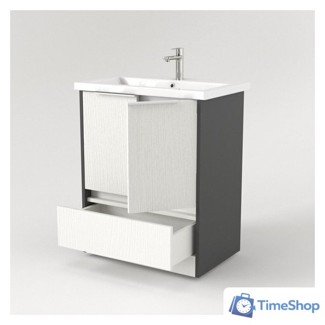  Дабер Тумба под умывальник 017 Cersanit Como 70 Т17.7С.0.20Б (белый древесный/серый/ручка белая) - Изображение №3 — Интернет-магазин Time-Shop