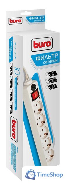 Сетевой фильтр Buro 5 розеток, белый, 3 м [500SH-3-W] - Изображение №2 — Интернет-магазин Time-Shop
