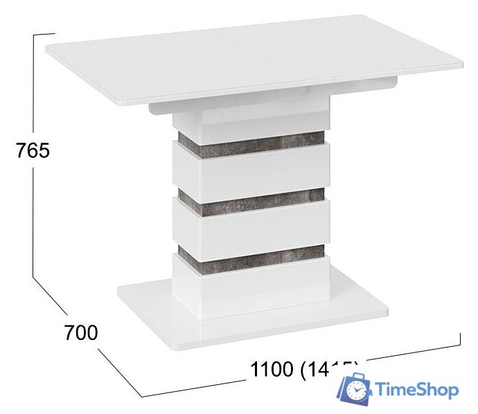 Кухонный стол Трия Мадейра тип 1 (белый глянец/ателье темный) - Изображение №2 — Интернет-магазин Time-Shop
