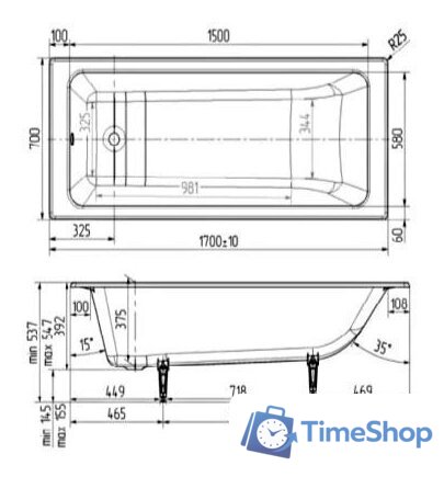 Ванна Wotte Line 170x70 - Изображение №2 — Интернет-магазин Time-Shop