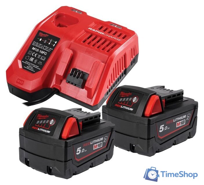 Аккумулятор с зарядным устройством Milwaukee M18 M18NRGCR-502 4932479831 (2 x 18В/5 Ач + 12-18В) - Изображение №1 — Интернет-магазин Time-Shop