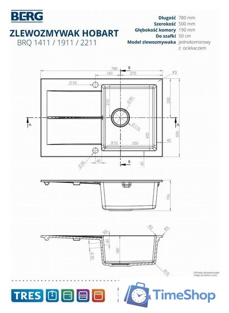 Кухонная мойка Berg Hobart BRQ1911BK - Изображение №7 — Интернет-магазин Time-Shop