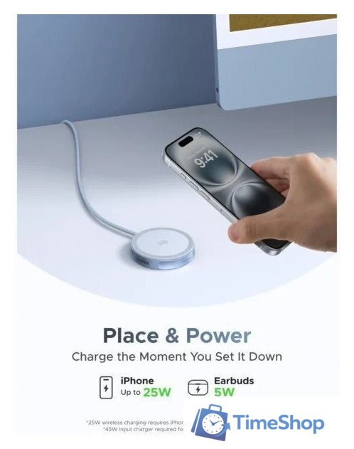 Беспроводное зарядное Ugreen W753 55959 (голубой) - Изображение №7 — Интернет-магазин Time-Shop