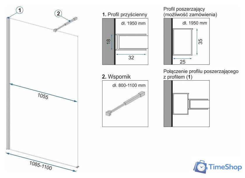 Душевая стенка Rea Aero 110 (черный/прозрачное стекло) - Изображение №4 — Интернет-магазин Time-Shop