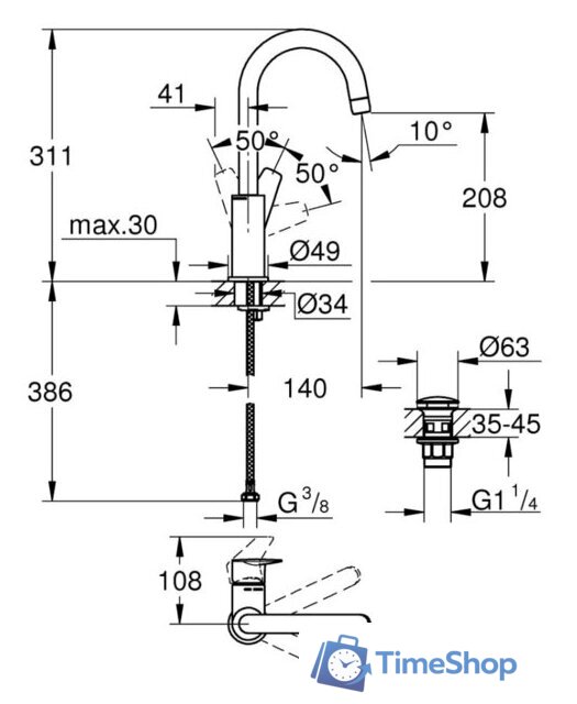 Смеситель Grohe Bauedge 23911001 - Изображение №5 — Интернет-магазин Time-Shop