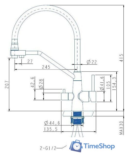 Смеситель ARFEKA Japeto (золотой PVD) - Изображение №2 — Интернет-магазин Time-Shop