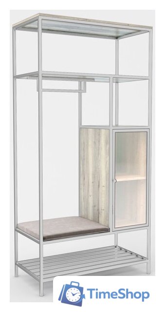Стеллаж Hype Mebel Босс 100x200 (белый/древесина белая/велюр серый) - Изображение №1 — Интернет-магазин Time-Shop