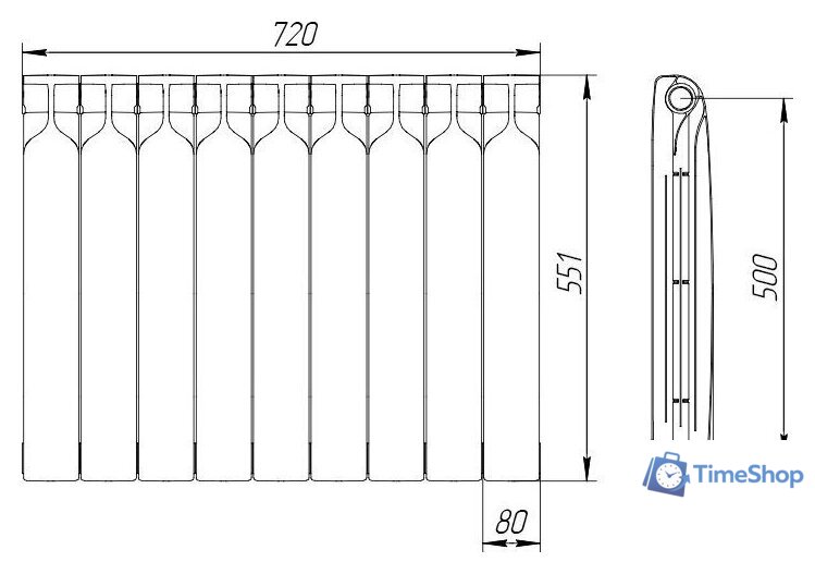 Биметаллический радиатор Теплоприбор БР1 500/90 (9 секций) - Изображение №4 — Интернет-магазин Time-Shop