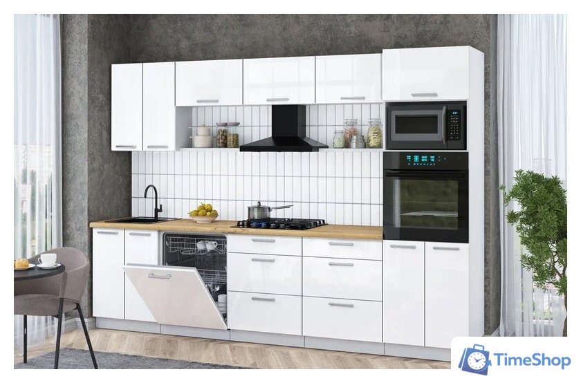 Готовая кухня Интерлиния Мила Gloss 3.0-ПМ1 (белый глянец/белый глянец/дуб бунратти) - Изображение №2 — Интернет-магазин Time-Shop