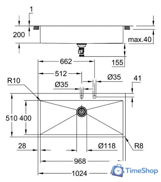 Кухонная мойка Grohe K800 120-S 102,4/51 1.0 31586SD1 - Изображение №3 — Интернет-магазин Time-Shop