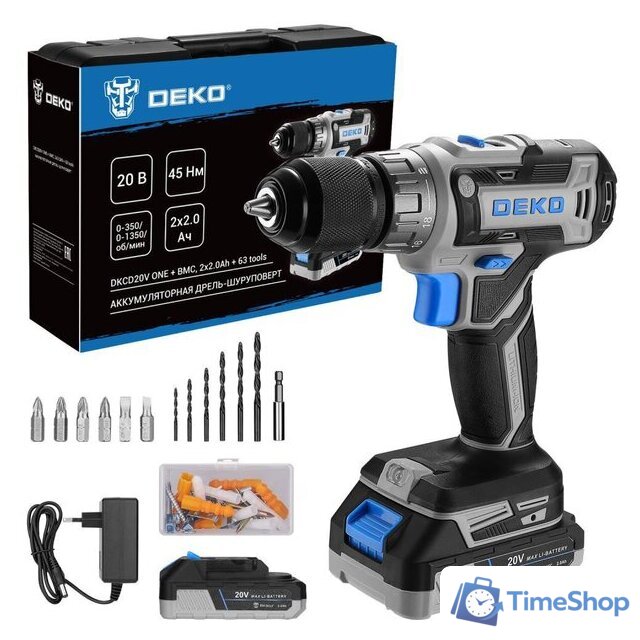 Дрель-шуруповерт Deko DKCD20V One Set63 083-1038 (с 2-мя АКБ, кейс) - Изображение №1 — Интернет-магазин Time-Shop