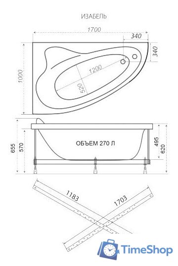 Ванна Triton Кайли 150x100 L Стандарт Flat (с гидромассажем) - Изображение №2 — Интернет-магазин Time-Shop