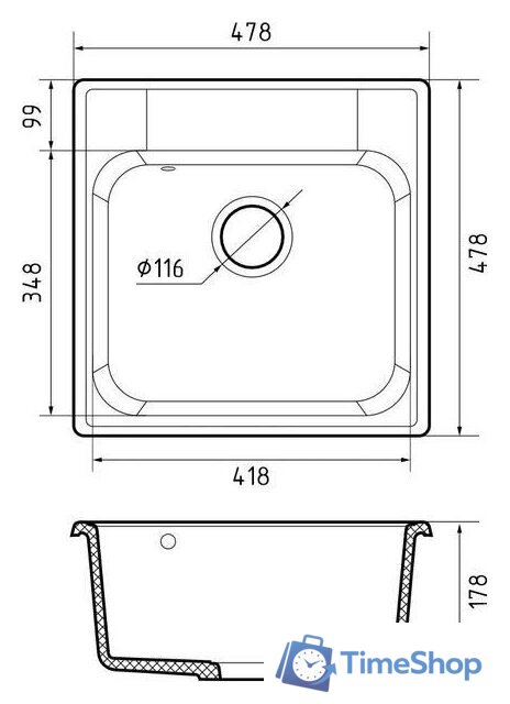 Кухонная мойка GranFest QUARZ GF-Z48 (темно-серый) - Изображение №3 — Интернет-магазин Time-Shop