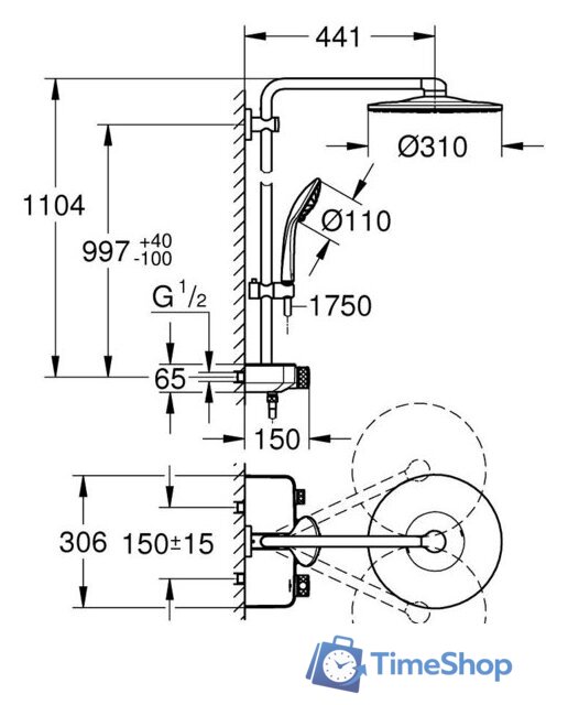 Душевая система  Grohe Euphoria SmartControl System 310 Duo 26507000 (хром) - Изображение №6 — Интернет-магазин Time-Shop