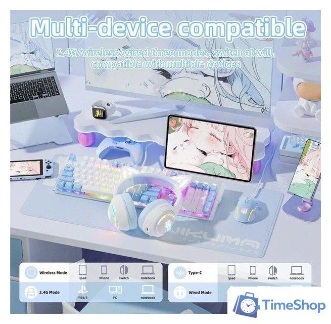 Наушники Onikuma GT838 Cat Ear (белый/голубой) - Изображение №5 — Интернет-магазин Time-Shop