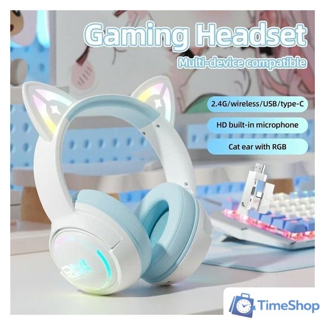 Наушники Onikuma GT838 Cat Ear (белый/голубой) - Изображение №3 — Интернет-магазин Time-Shop