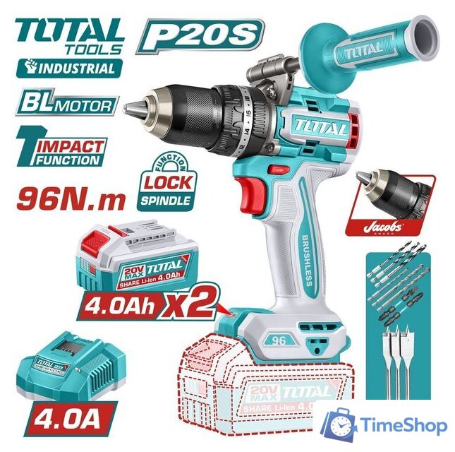 Ударная дрель-шуруповерт Total TIDLI209686 (с 2-мя АКБ, кейс) - Изображение №1 — Интернет-магазин Time-Shop