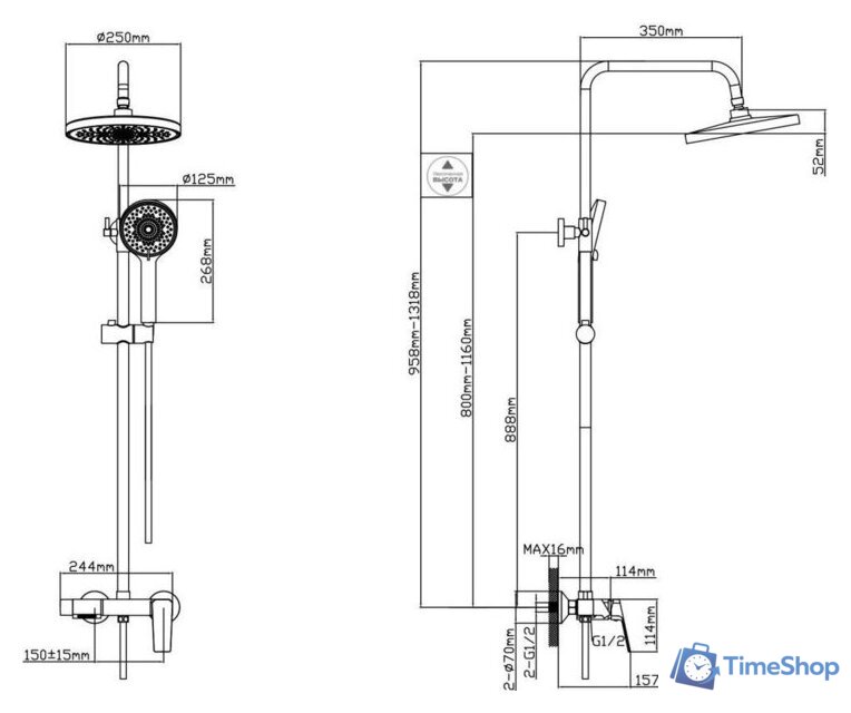 Душевая система  AV Engineering AVWIN16-BL165-135 - Изображение №2 — Интернет-магазин Time-Shop